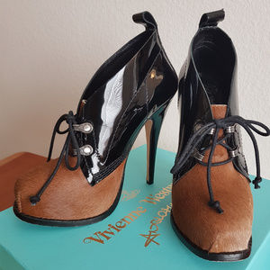 Pony Hair Patent Leather Platform Booties